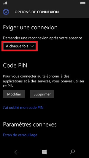 contact code pin ecran verrouillage Microsoft Nokia Lumia (Windows 10) verrou 3