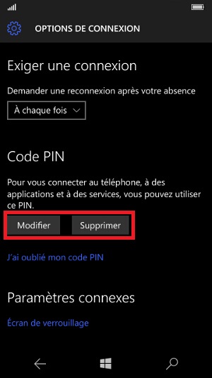 contact code pin ecran verrouillage Microsoft Nokia Lumia (Windows 10) verrou 4