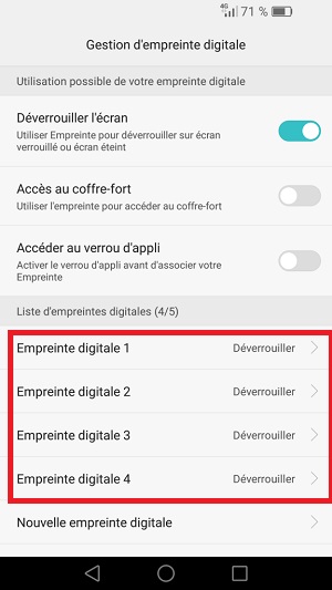 contact code pin ecran verrouillage Huawei (android 6.0) empreinte
