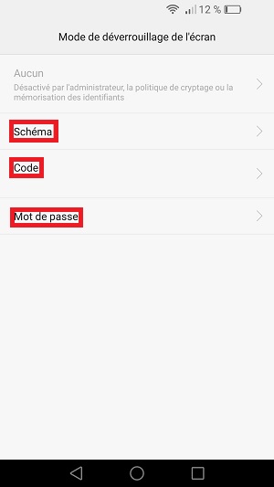 contact code pin ecran verrouillage Huawei (android 6.0) verrouillage ecran
