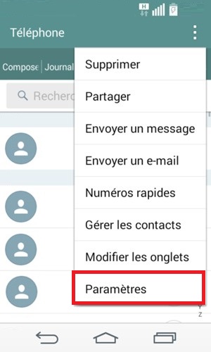 LG android 4.4 contact parametre