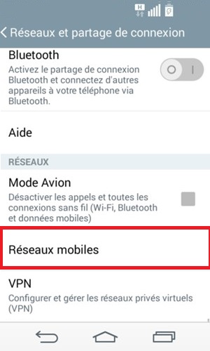 LG android 4.4 reseau mobile