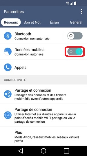internet LG android 5 . 1 donnée mobile activé