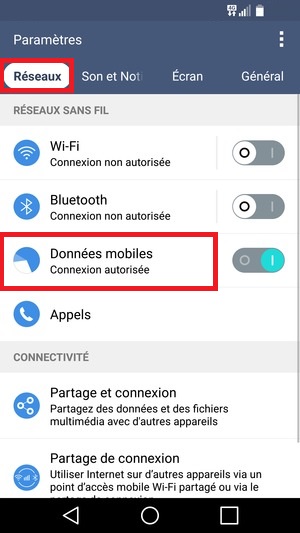 LG android 5.1 donnée mobile