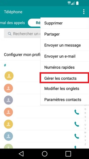 contact code pin ecran verrouillage LG android 5.1 gerer contacts