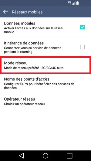 LG android 5.1 mode reseau