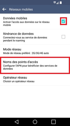 MMS LG android 5.1 nom des point d'acces