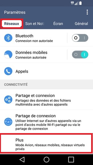internet LG android 5 . 1 parametre reseau plus