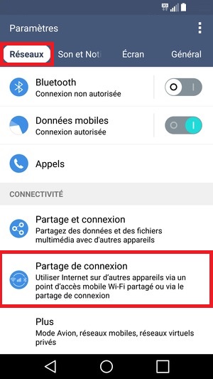 LG android 5.1 partage de connexion