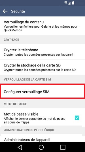 contact code pin ecran verrouillage LG android 5.1 securite configurer verrouillage SIM
