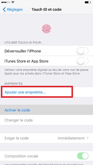 contact code pin ecran verrouillage iPhone 6 empreinte
