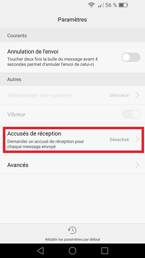 SMS Huawei android 6 accusés de réception