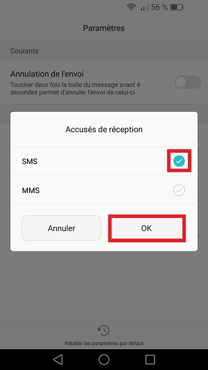 SMS Huawei android 6 accusés de réception