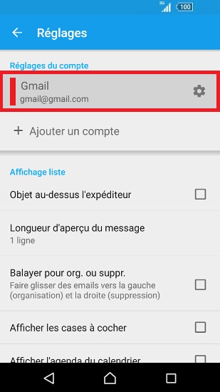 mail Sony android 6.0 compte mail selection