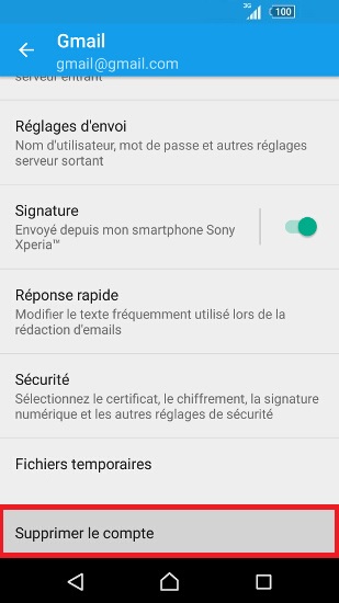 mail Sony android 6.0 mail supprimer compte