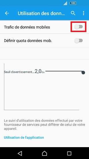 internet Sony android 6 . 0 trafic de donnee activer