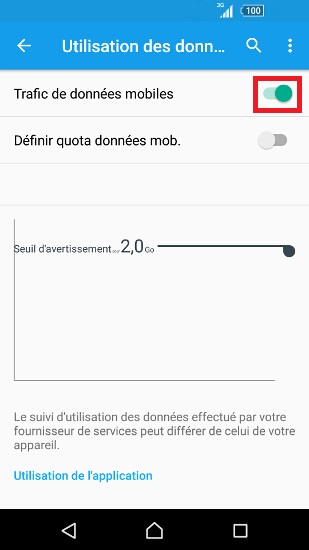 internet Sony android 6 . 0 trafic de donnee activer 2