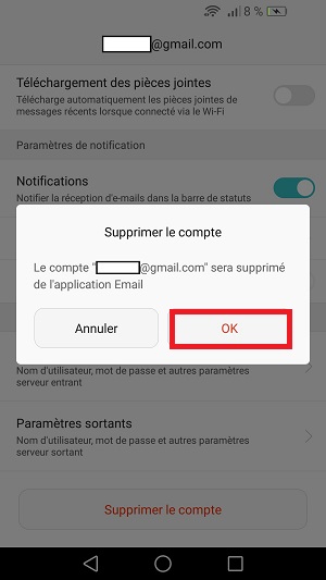 mail Huawei supprimer compte