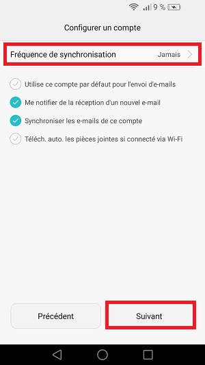 mail Huawei fréquence de synchronisation