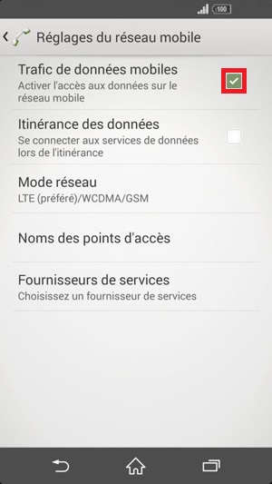 internet Sony android 4 . 4 trafic de données mobiles