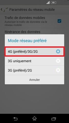 internet Sony android 4 . 4 mode reseau selection
