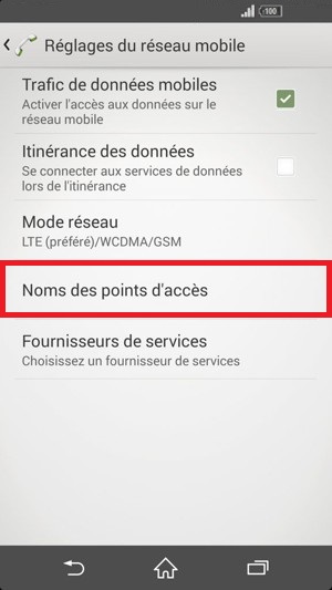 MMS Sony android 4.4 nom des points acces