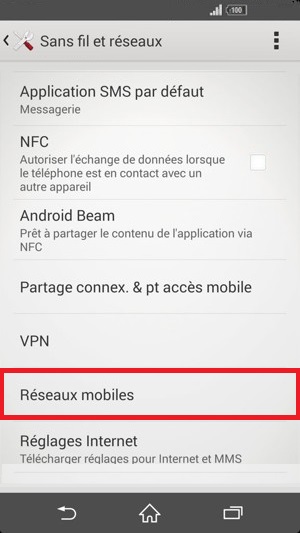 internet Sony android 4 . 4 reseaux mobiles
