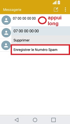 SMS LG G5-message-appui-long-spam