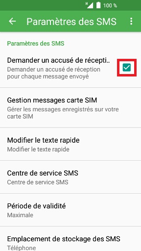 SMS Alcatel android 6.0 accusé de réception activé