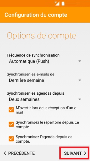 mail Alcatel android 6.0 option du compte