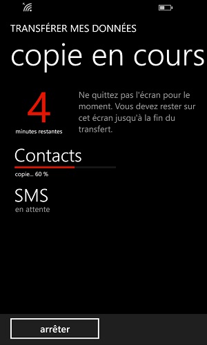 Transférer ses données Lumia contacts