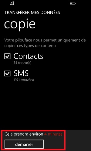 Transférer ses données Lumia démarrer