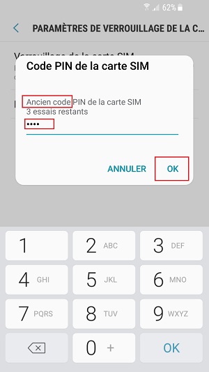 contact code pin ecran verrouillage Samsung (android 7.0) ancien code