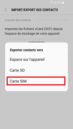 contact code pin ecran verrouillage Samsung (android 7.0) carte SIM