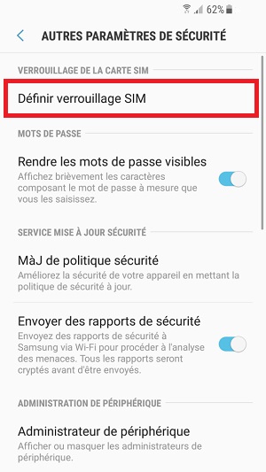 contact code pin ecran verrouillage Samsung (android 7.0) verrouillage SIM