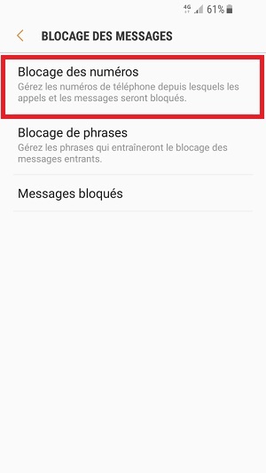 SMS Samsung android 7 blocage des numéros