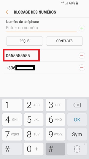SMS Samsung android 7 nougat blocage du numéro