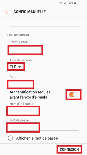 mail Samsung android 7 nougat connexion