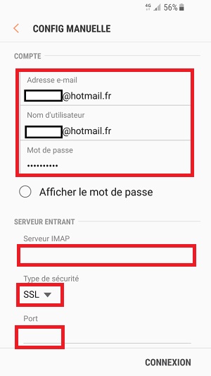 mail Samsung android 7 nougat boite reception IMAP