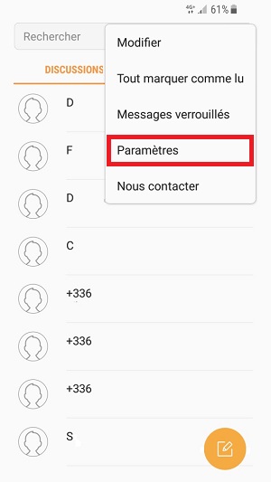 SMS Samsung android 7 paramètres