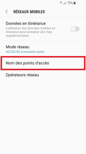 MMS Samsung android 7 nom des point acces