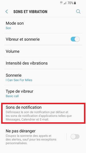 Personnaliser Samsung android 7.0 sons de notification