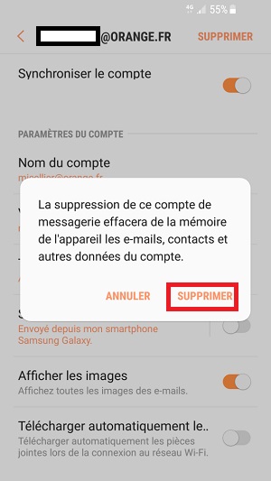 mail Samsung android 7 nougat supprimer