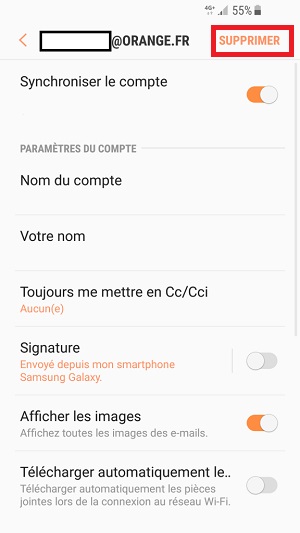 mail Samsung android 7 nougat supprimer