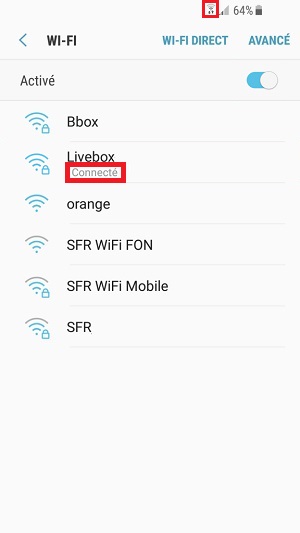 internet Samsung android 7 Wifi connecté