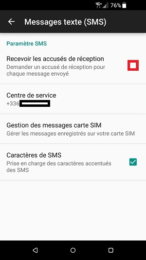 SMS HTC android 7 accusés de réception