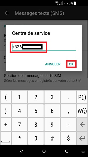 SMS HTC android 7 centre de service