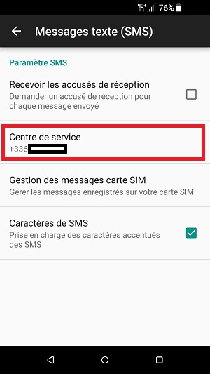 SMS HTC android 7 centre de service