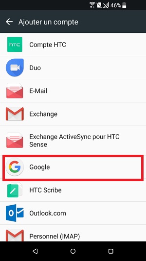 compte Google HTC