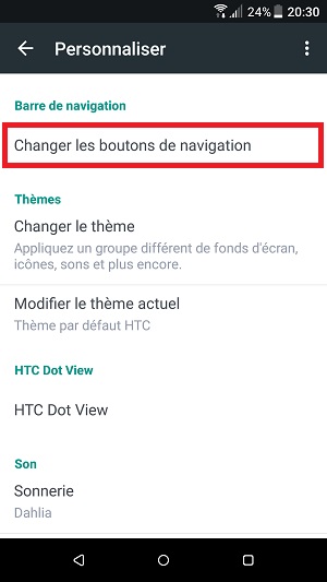 Personnaliser HTC android 7 bouton navigation